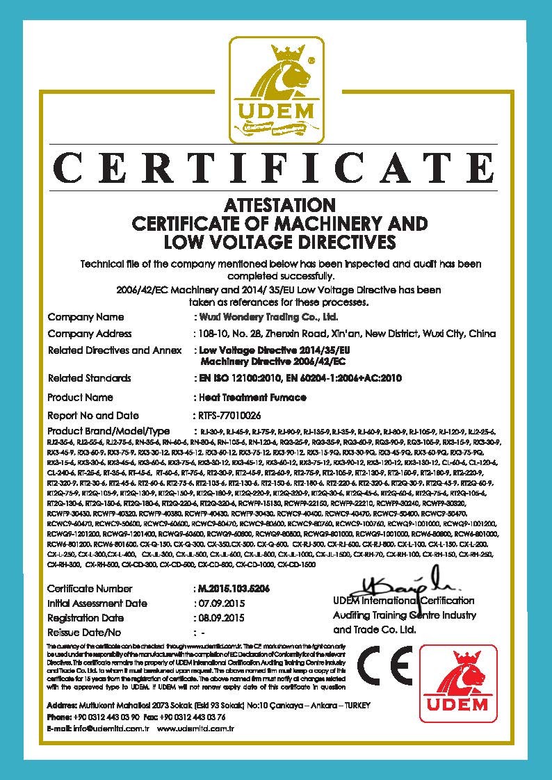 China Wuxi Wondery Industry Equipment Co., Ltd Zertifizierungen